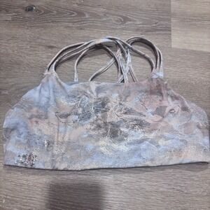 Athleta Metallic Foil Snakeskin Strappy Sports Bra Lavender Rose Gold Small